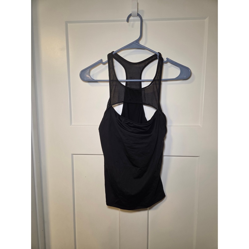 Lauren Ralph Lauren Black Mesh Racerback Active Tank Top with Shelf Bra Size 8